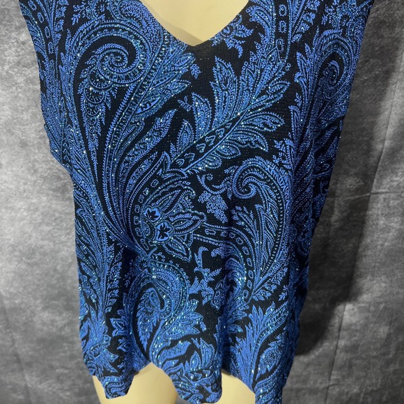 VTG Onyx Nite Sparkle Glitter Tank Top Womens Plus 1X Blue Black Paisley Dressy - Picture 3 of 9